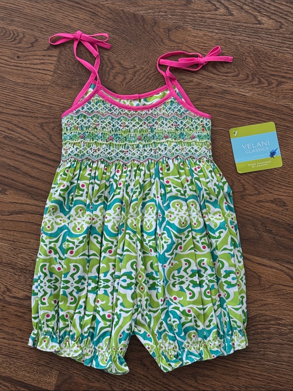 Velani Classics Smocked Embroidered Romper New With Tags